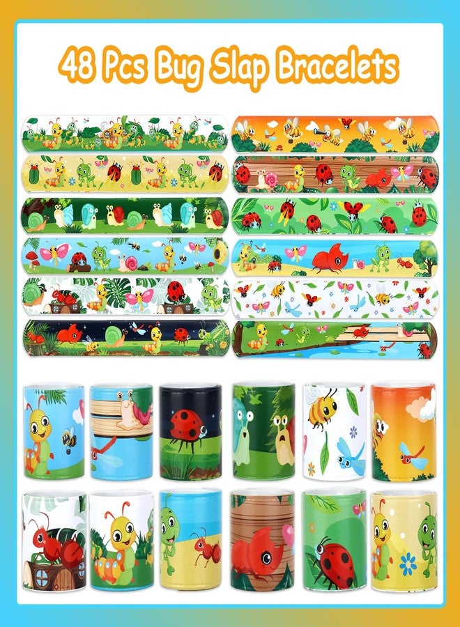 Serencatcher 48Pcs Bug Slap Bracelets, Bug Insect Party Favors Wristbands Bracelets with Ladybug Caterpillar Butterflies Snails Snap for Wild Insect Animal Birthday Party Decorations - Image 4